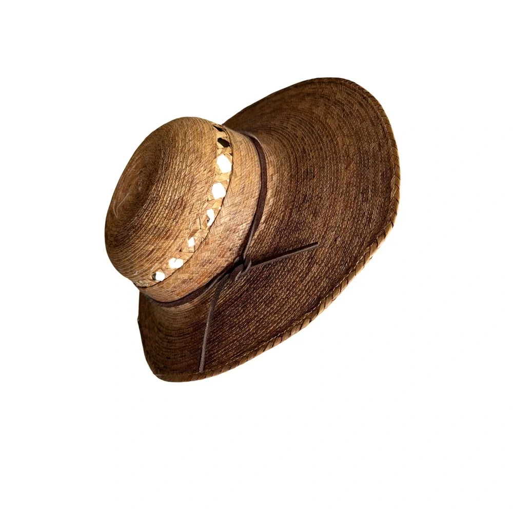 Tula Sun Hat Tan Woven Palm Straw Wide Brim Ventilated Chin Strap Mexico Made